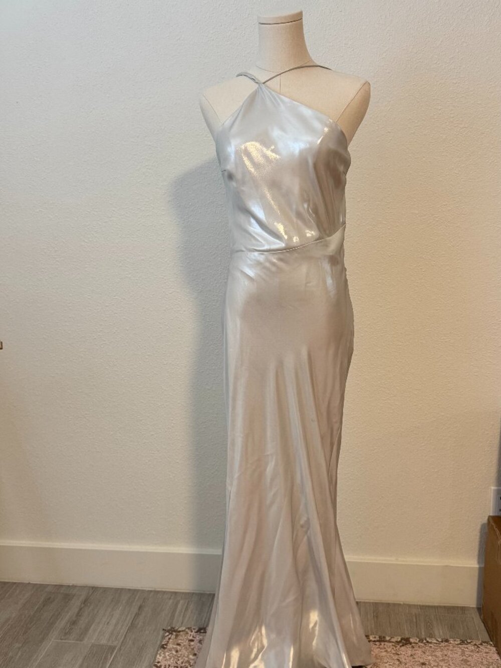 Zara Silver Metallic Halter Maxi Dress XS Cutout